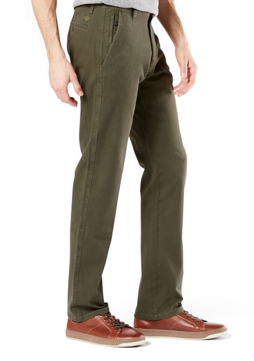 Mens Ultimate 360 Slim Army Olive Chino Pants