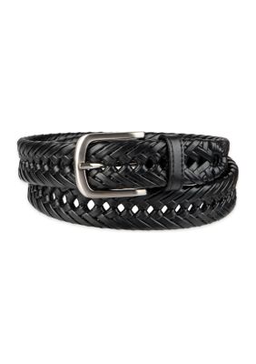 Saddlebred Men's Laced Double Weave Leather Braided Belt, Black, Small