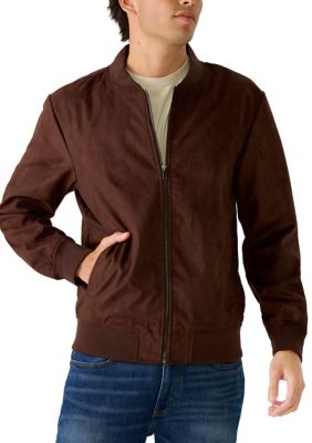 SLATE & STONE Men's Faux Suede Patch Pocket Bomber Jacket, Dark Brown, 2XL