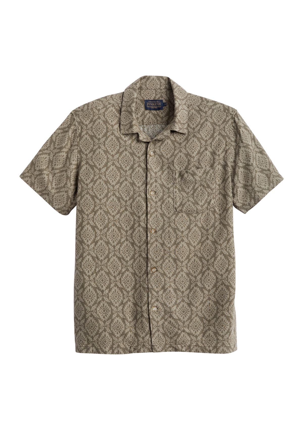 Mens Short Sleeve Printed Linen Camp Shirt