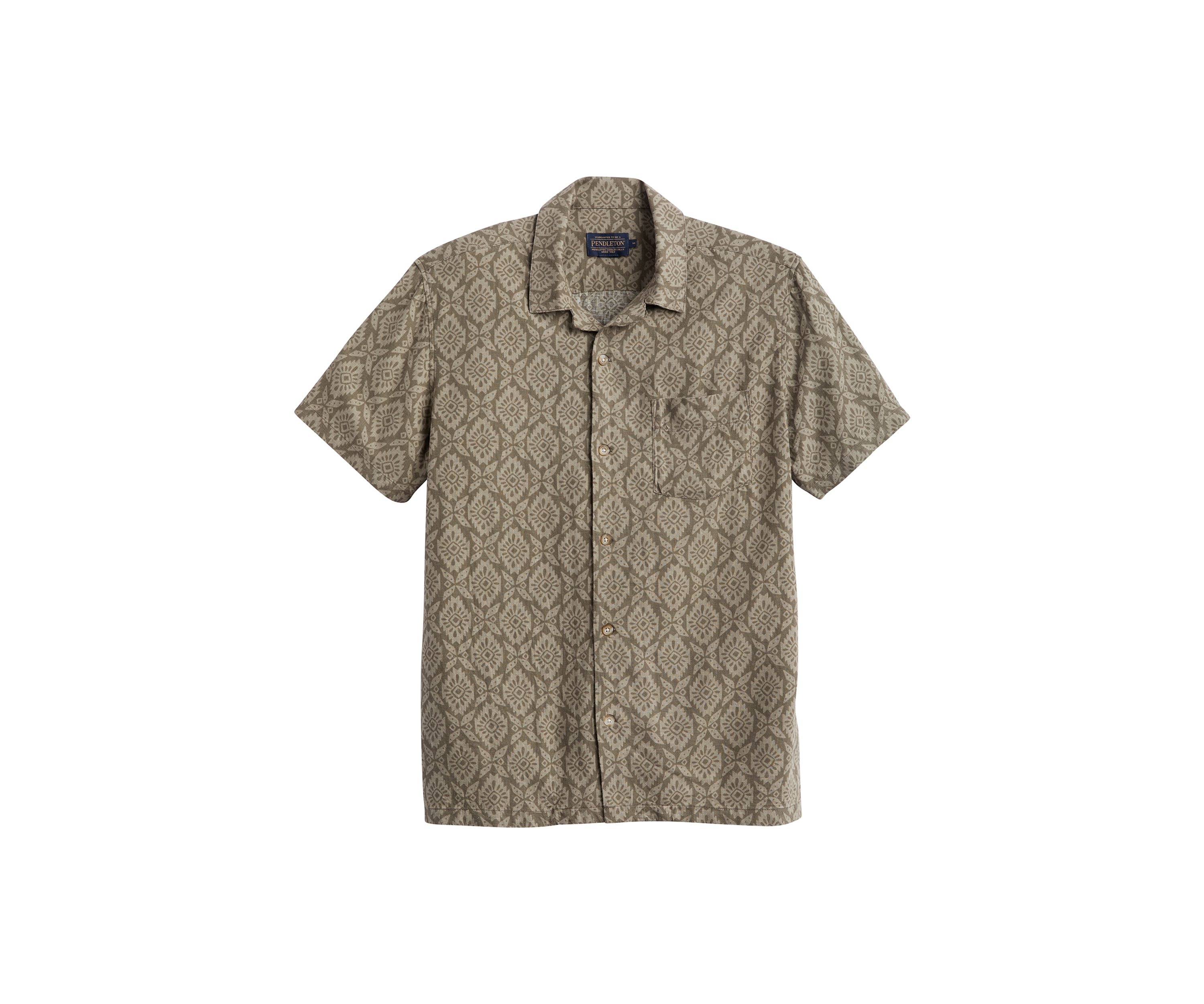 Mens Short Sleeve Printed Linen Camp Shirt