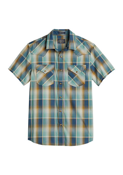 Pendleton Mens Short Sleeve Dobby Plaid Shirt