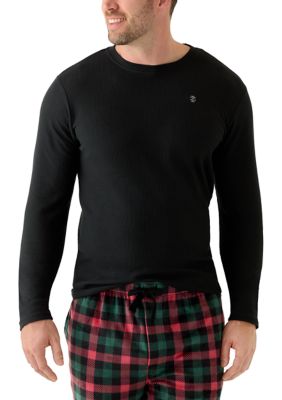 IZOD Men's Big & Tall Waffle Long Sleeve Sleep Shirt, Black, 2XL