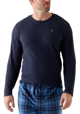 IZOD Men's Big & Tall Waffle Long Sleeve Sleep Shirt, Navy Blue, LT