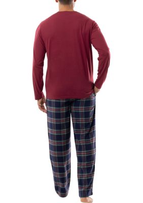 The Company Store Company Cotton Family Flannel Winter Plaid Men's Henley  Large Red/Navy Pajamas Set 60016 - The Home Depot