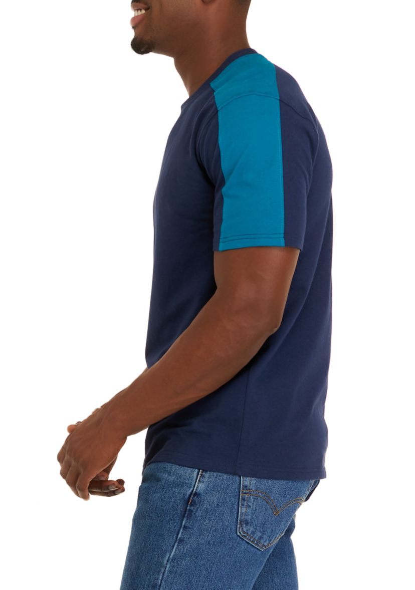 Short Sleeve Lite Touch Fleece Color Block Pajama T-Shirt
