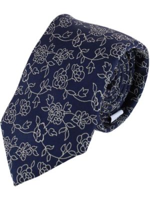 Ascentix Men's Floral Stencil Print Necktie, Navy Blue