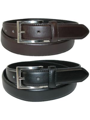 CTM Men's Big & Tall Leather Dress Belt with Silver Buckle (Pack of 2)