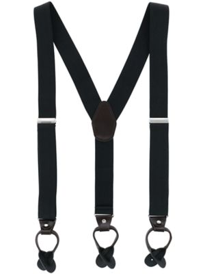 CTM Men's 1.375 Inch Wide Solid Color Y-Back Button-End Suspenders, Black