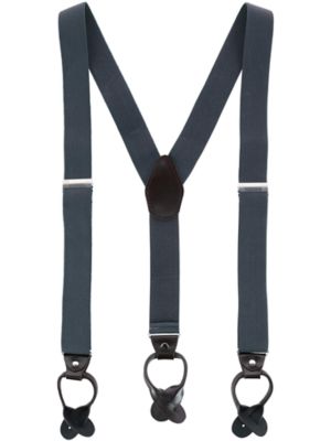 CTM Men's 1.375 Inch Wide Solid Color Y-Back Button-End Suspenders, Grey