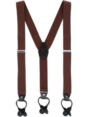 CTM Men's 1.375 Inch Wide Solid Color Y-Back Button-End Suspenders, Brown