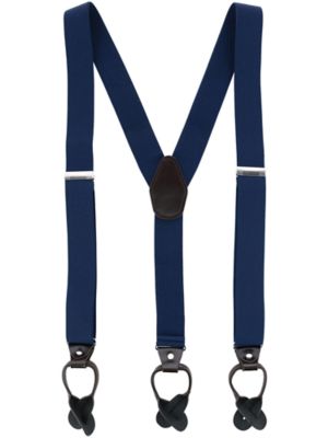 CTM Men's 1.375 Inch Wide Solid Color Y-Back Button-End Suspenders, Navy Blue