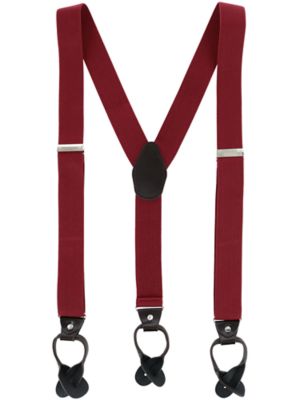 CTM Men's 1.375 Inch Wide Solid Color Y-Back Button-End Suspenders, Red