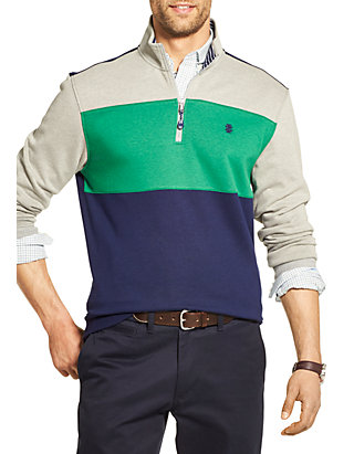 IZOD Mens Colorblock Long Sleeves 1//4 Zip Pullover
