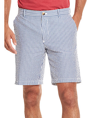 Izod #8082 NEW Men's Flat Front Striped 9.5 Inseam Seersucker 100% Cotton Shorts 