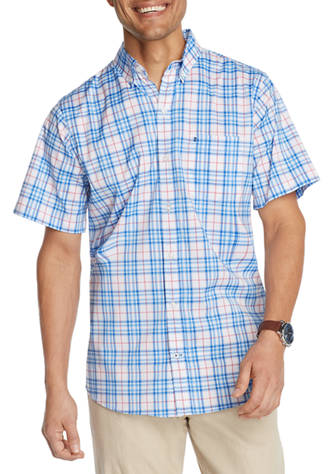 IZOD Mens Breeze Short Sleeve Button Down Plaid Shirt