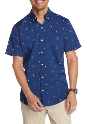 IZOD Advantage Performance Flamingo Print Button Down Short Sleeve ...