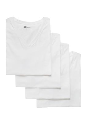 Hanes Men's Ultimate Comfort Fit Stretch V-Neck T-Shirt - 4 Pack, White, Large