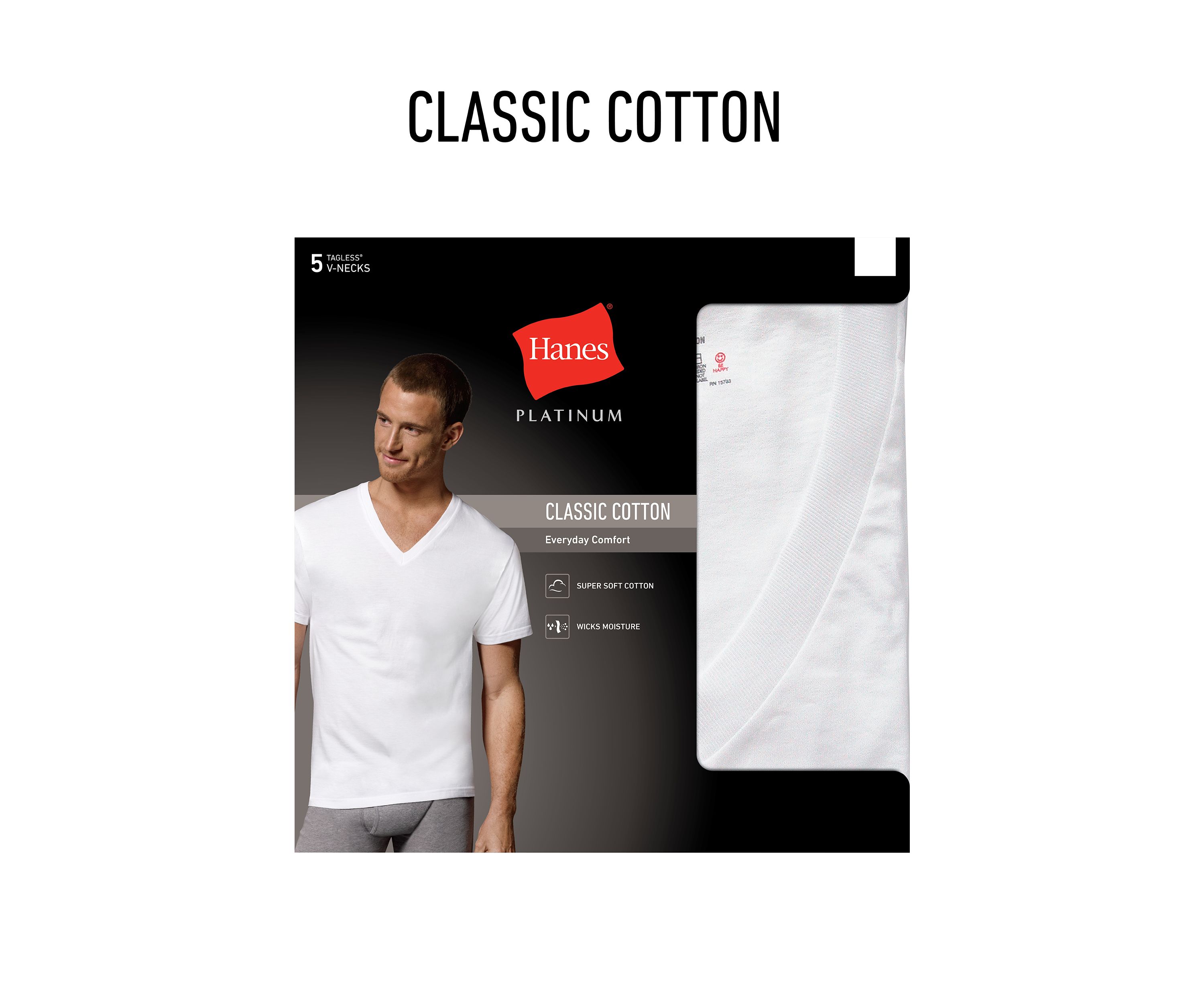 Platinum Classic Cotton Tagless® V Neck T Shirts 5 Pack