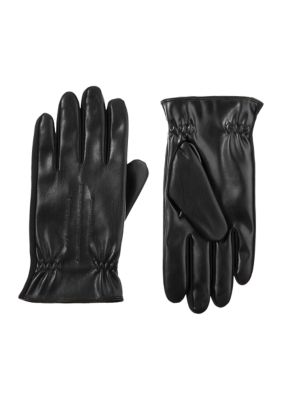 Men's Insulated Faux Leather Touchscreen Glove with Gathered Wrist