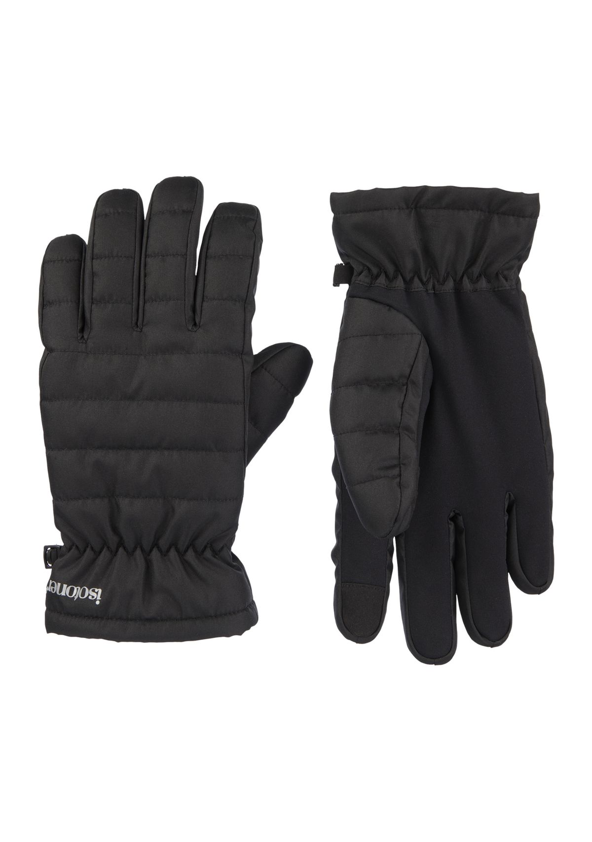  Quilted Pongee Insulated Water Repellent and Touchscreen Gloves with Gathered Wrist and Clips