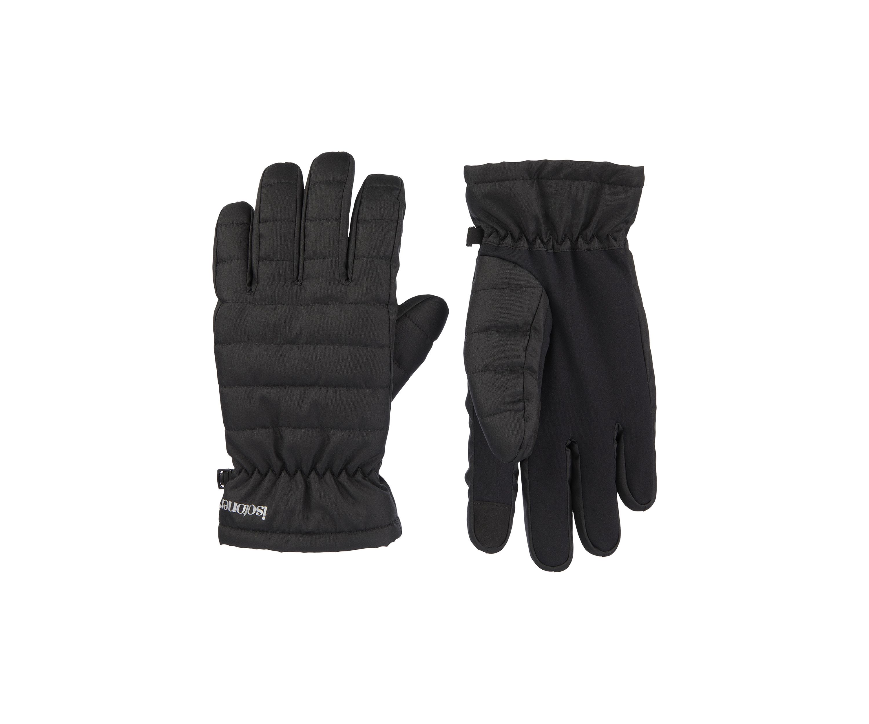  Quilted Pongee Insulated Water Repellent and Touchscreen Gloves with Gathered Wrist and Clips