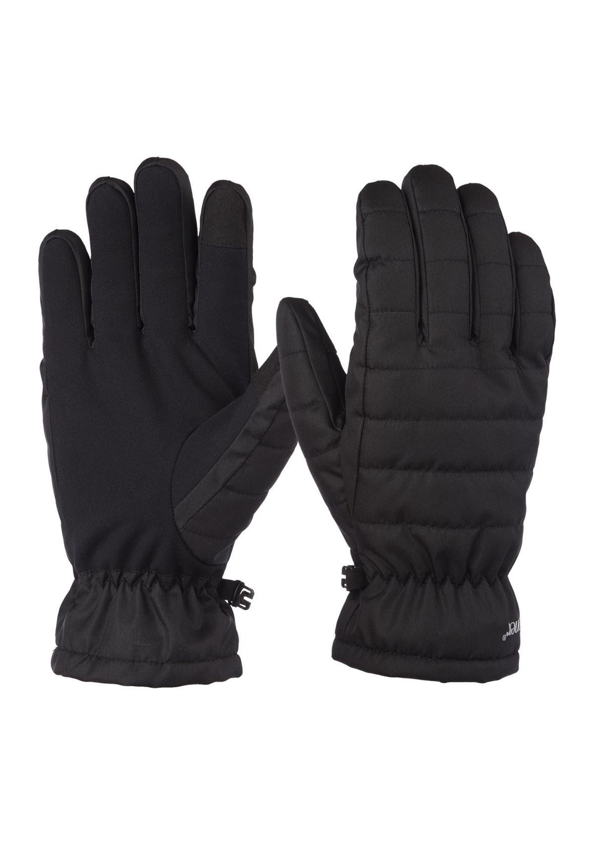  Quilted Pongee Insulated Water Repellent and Touchscreen Gloves with Gathered Wrist and Clips