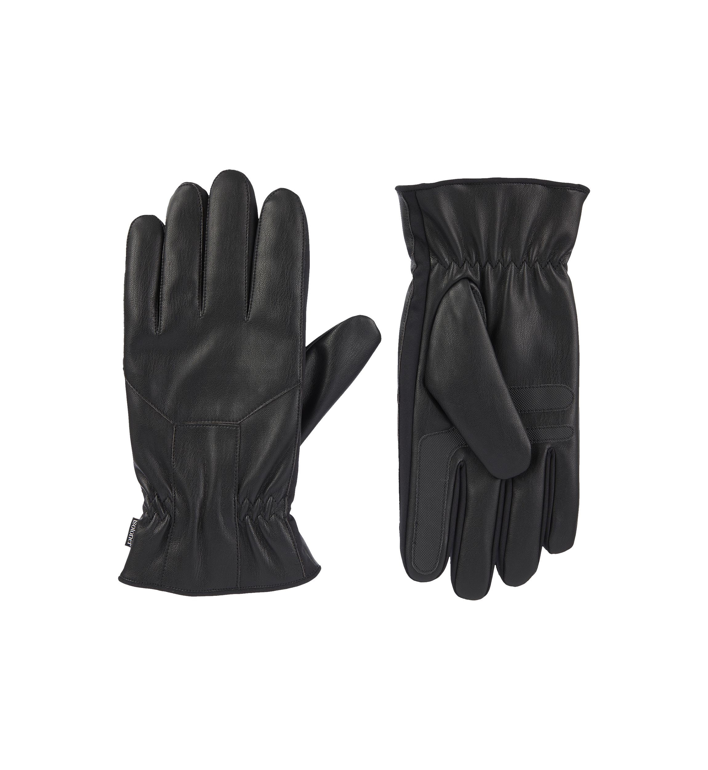 Pieced Faux Leather with Ultraplush Lining Touchscreen Gloves