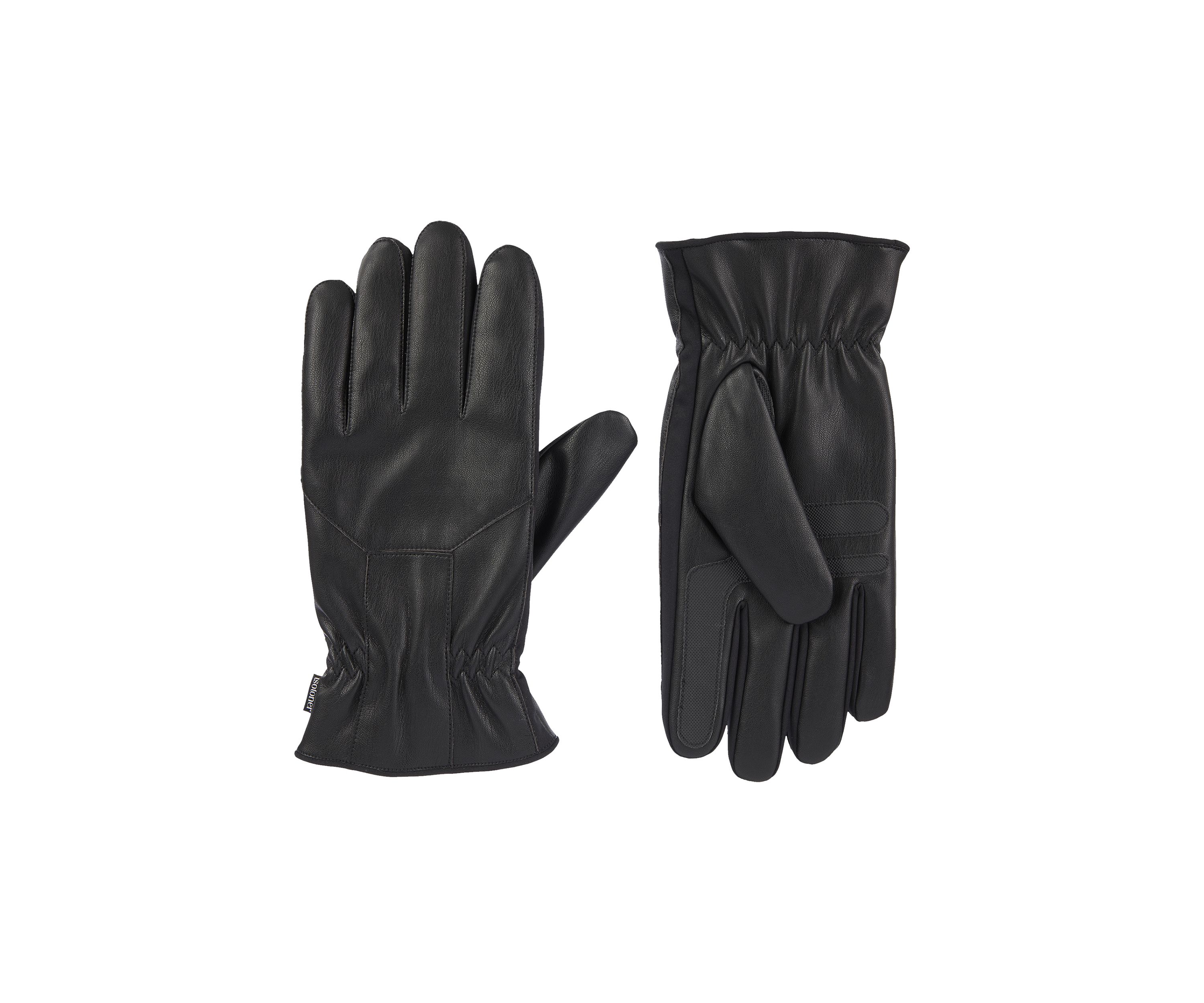 Pieced Faux Leather with Ultraplush Lining Touchscreen Gloves