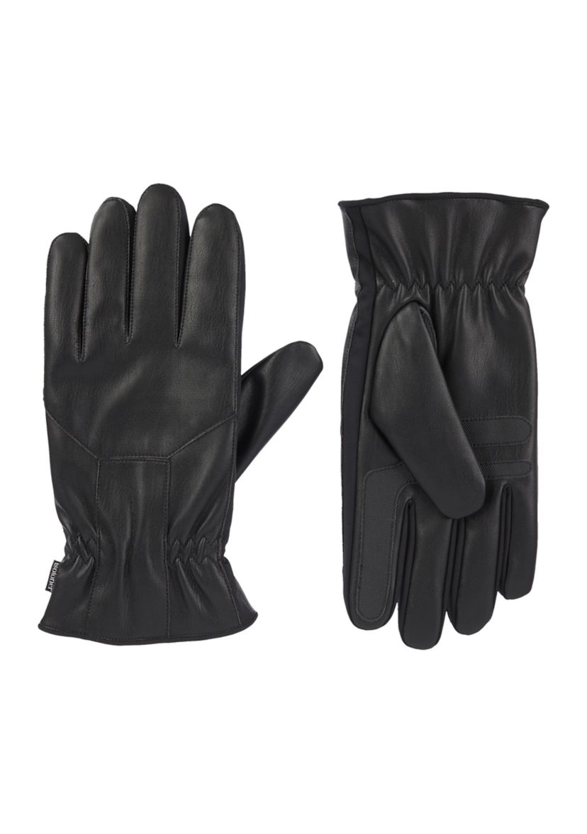 Pieced Faux Leather with Ultraplush Lining Touchscreen Gloves