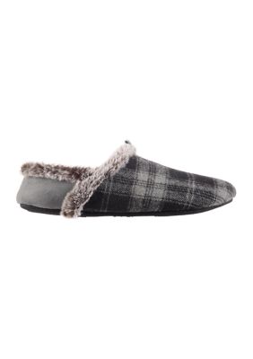 Arlo Plaid and Fur Hoodback Slippers