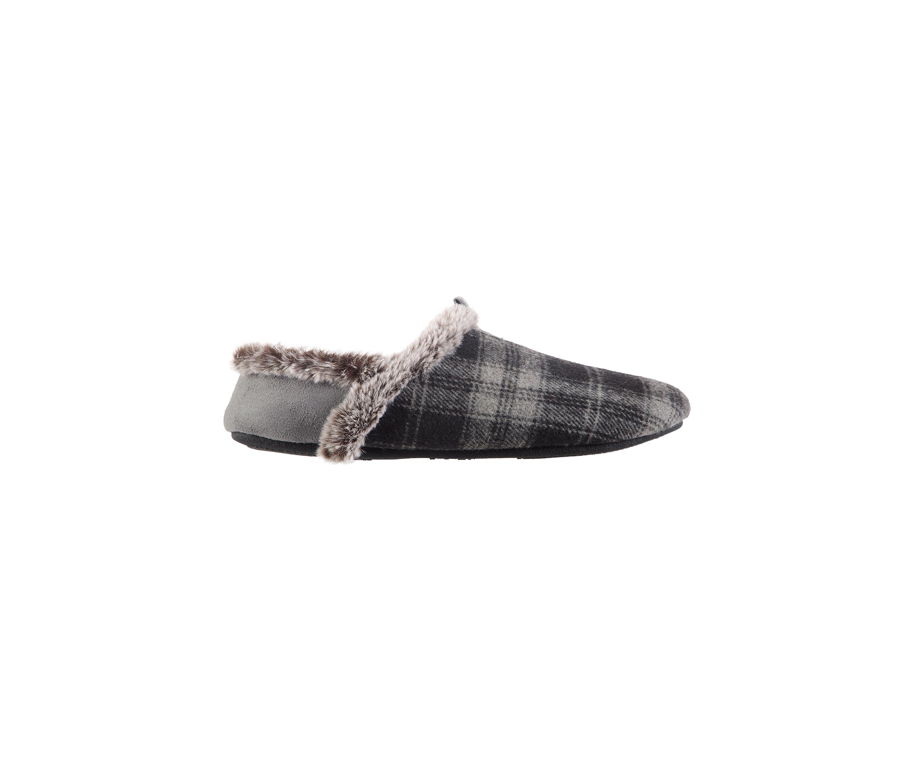 Arlo Plaid and Fur Hoodback Slippers