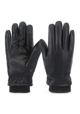 Totes Men's Faux Leather Gloves with Ribbed Cuff, Black, XL