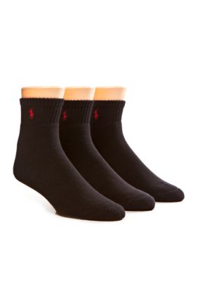 Polo Ralph Lauren Men's Big & Tall 3-Pack Athletic Crew Socks, Black, L (13-16)