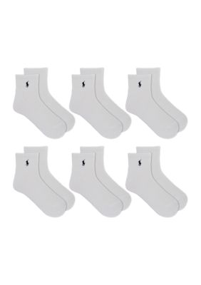 Polo Ralph Lauren Men's Ribbed Quarter Socks - 6 Pack, White, 10 - 13