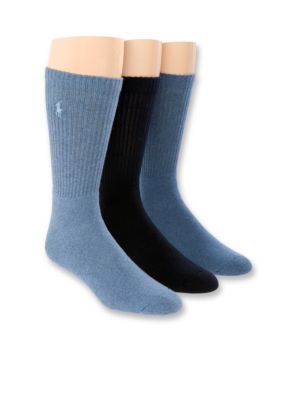 Polo Ralph Lauren Men's Rib Cushioned Crew 3-Pack Socks, Blue, M (10 - 13) -  0047852558853