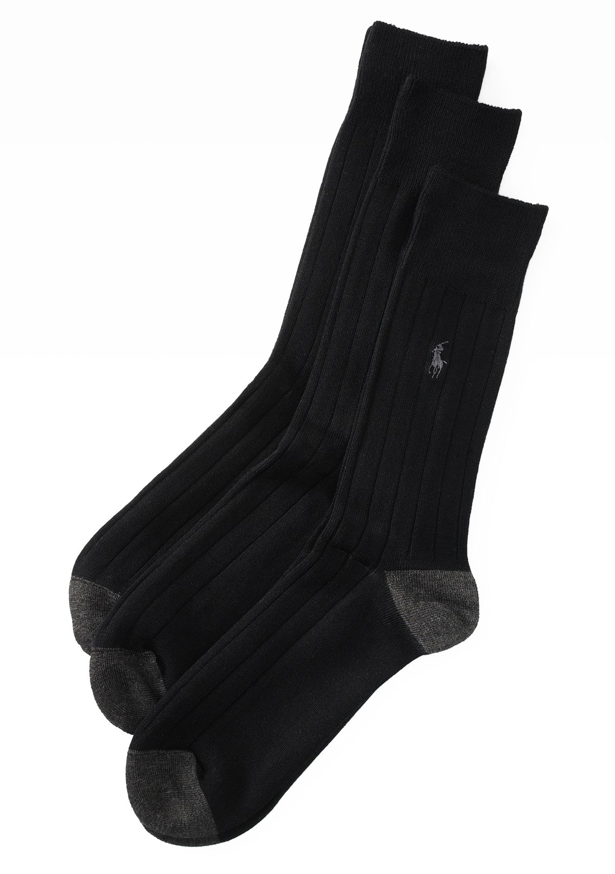  Contrast Heel and Toe Ribbed Crew Socks - 3 Pair