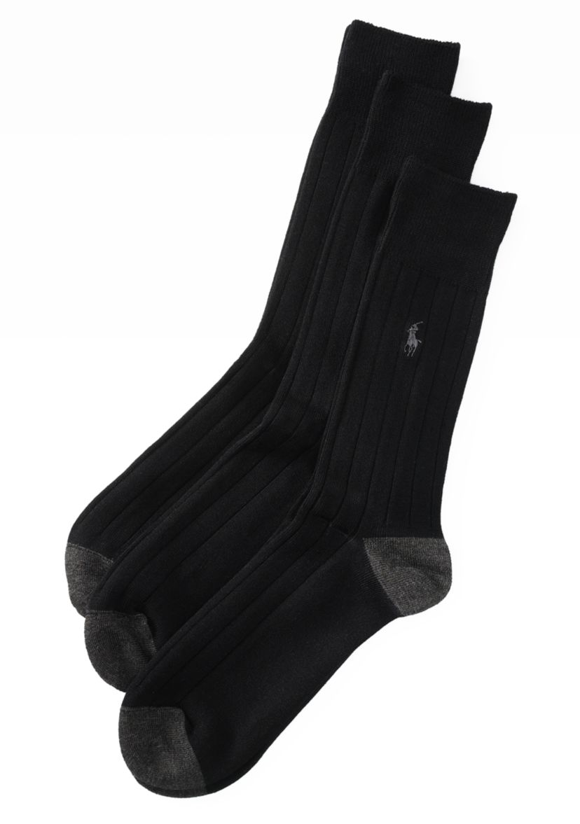  Contrast Heel and Toe Ribbed Crew Socks - 3 Pair