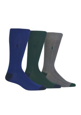 Polo Ralph Lauren Men's Contrast Heel and Toe Ribbed Crew Socks - 3 Pair