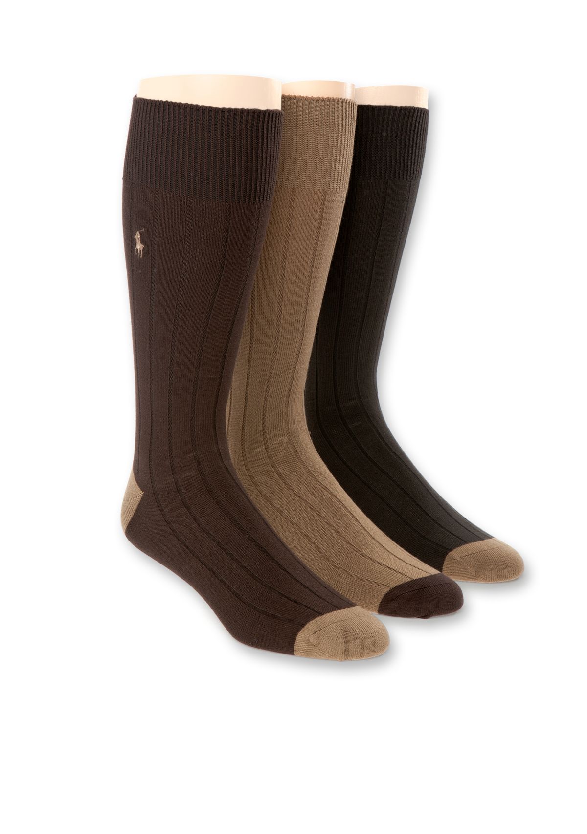  Contrast Heel and Toe Ribbed Crew Socks - 3 Pair