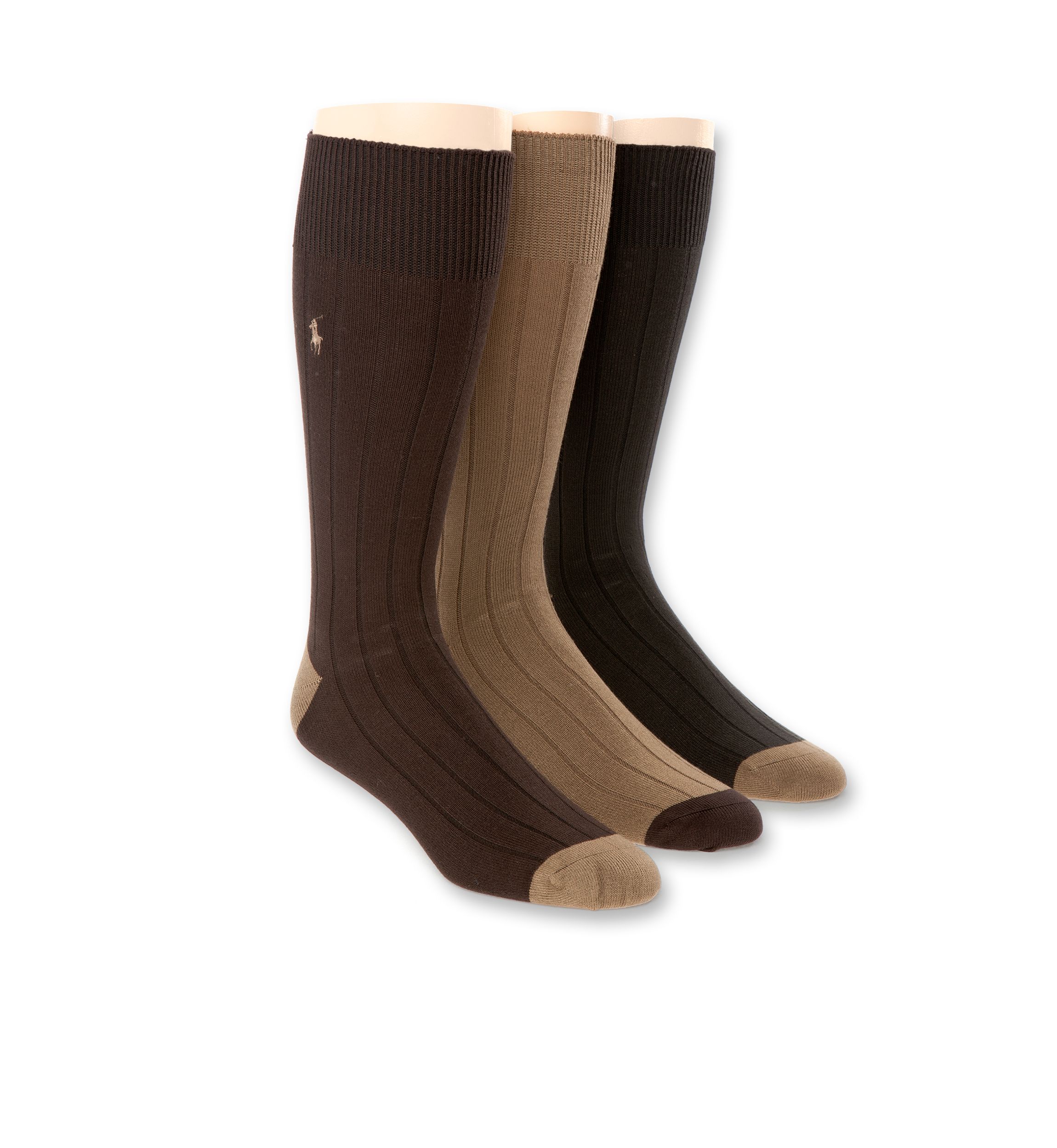  Contrast Heel and Toe Ribbed Crew Socks - 3 Pair