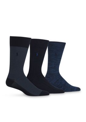 Polo Ralph Lauren Men's Supersoft Birdseye Trouser Socks - 3 Pack, Navy Blue, M (10-13)