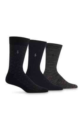 Polo Ralph Lauren Men's Supersoft Diamond Dot Neat Trouser Socks - 3 Pack, Black, M (10-13)
