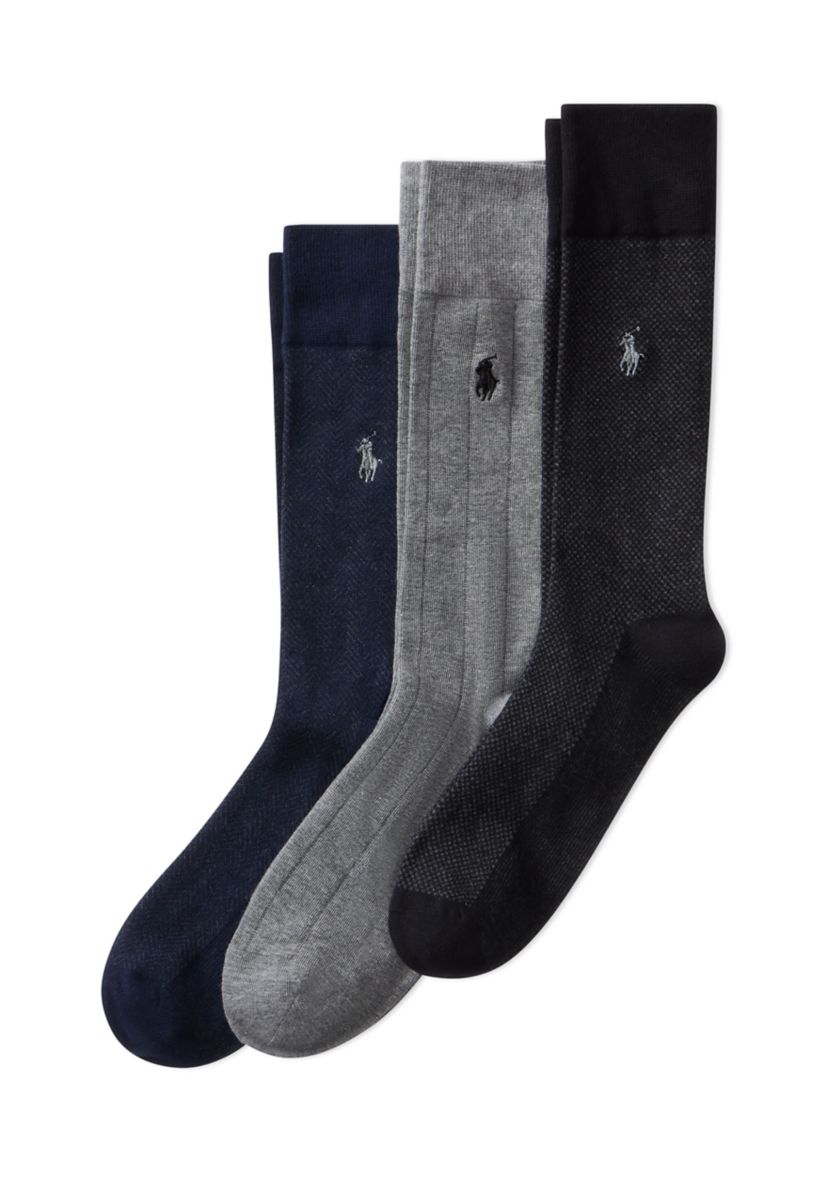 Classic Embroidered Cotton Socks - 3 Pack
