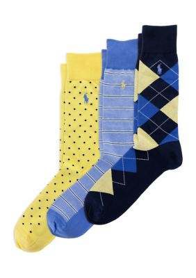 Polo Ralph Lauren Men's Set of 3 Black Multi Print Dress Socks