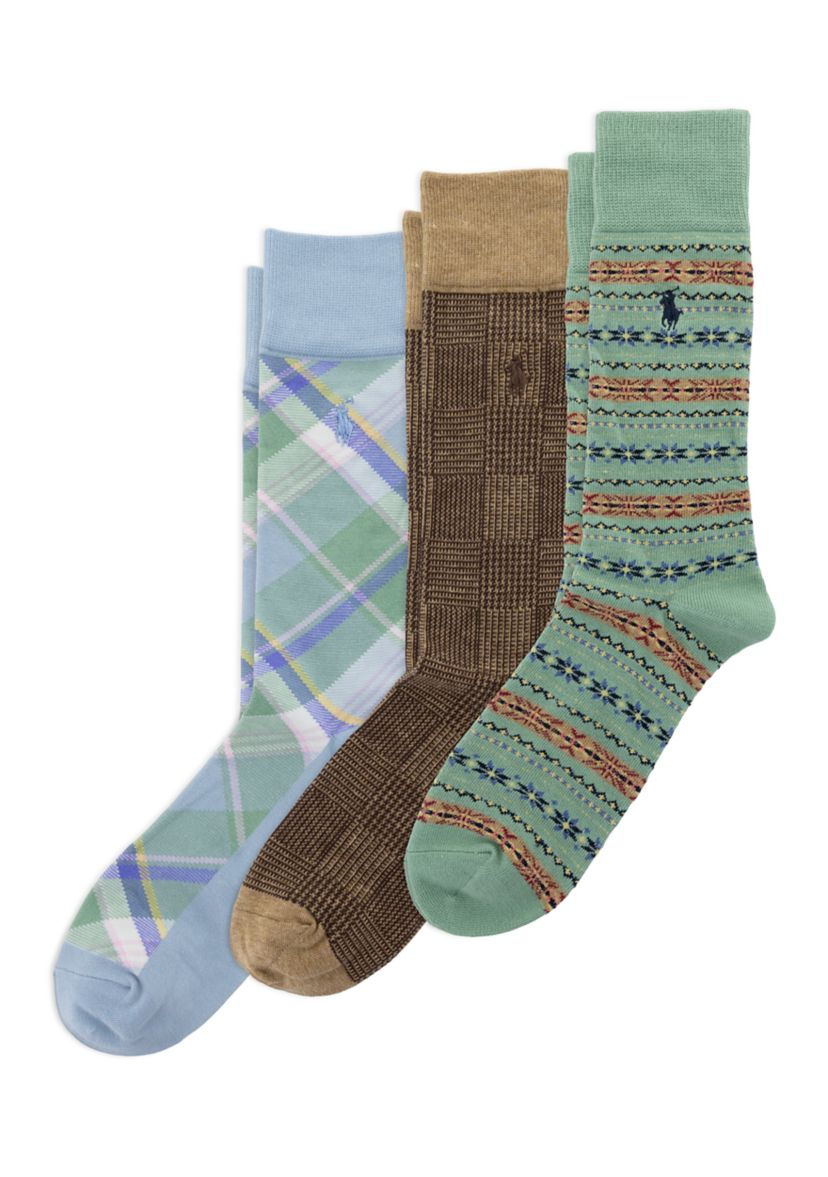 polo dress socks Ralph Lauren Men's Diamond Dot Socks, 3 Pack Smooth combed cotton knit Ski Polo Bear Trouser Socks