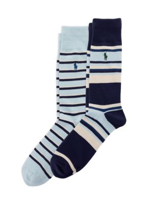Polo Ralph Lauren Men's Pack of 2 T-Shirt Striped Socks, Navy Blue, 10 - 13