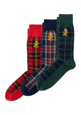 Polo Ralph Lauren Men's Tartan Slack 3-Pack Sock Giftbox with Novelty Embroidery
