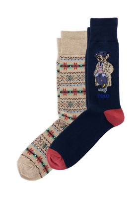 Polo Ralph Lauren Men's Litchfield Bear Slack Socks - 2-Pack, Navy Blue, 10 - 13