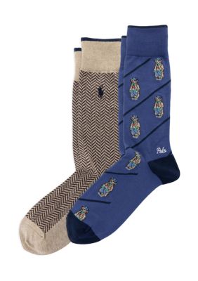 Polo Ralph Lauren Men's Litchfield Mini Bear Slack 2-Pack Socks, Navy Blue, 10 - 13